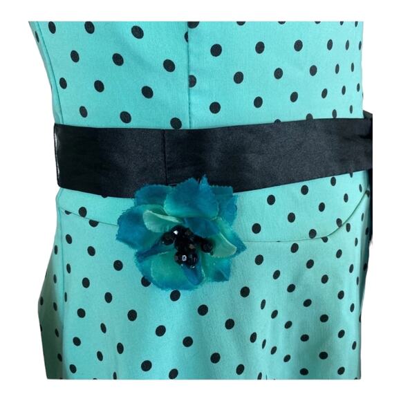 Ruby Rox Pin Up Strapless Green & Black Polka Sash Dress size 6 - Picture 5 of 12